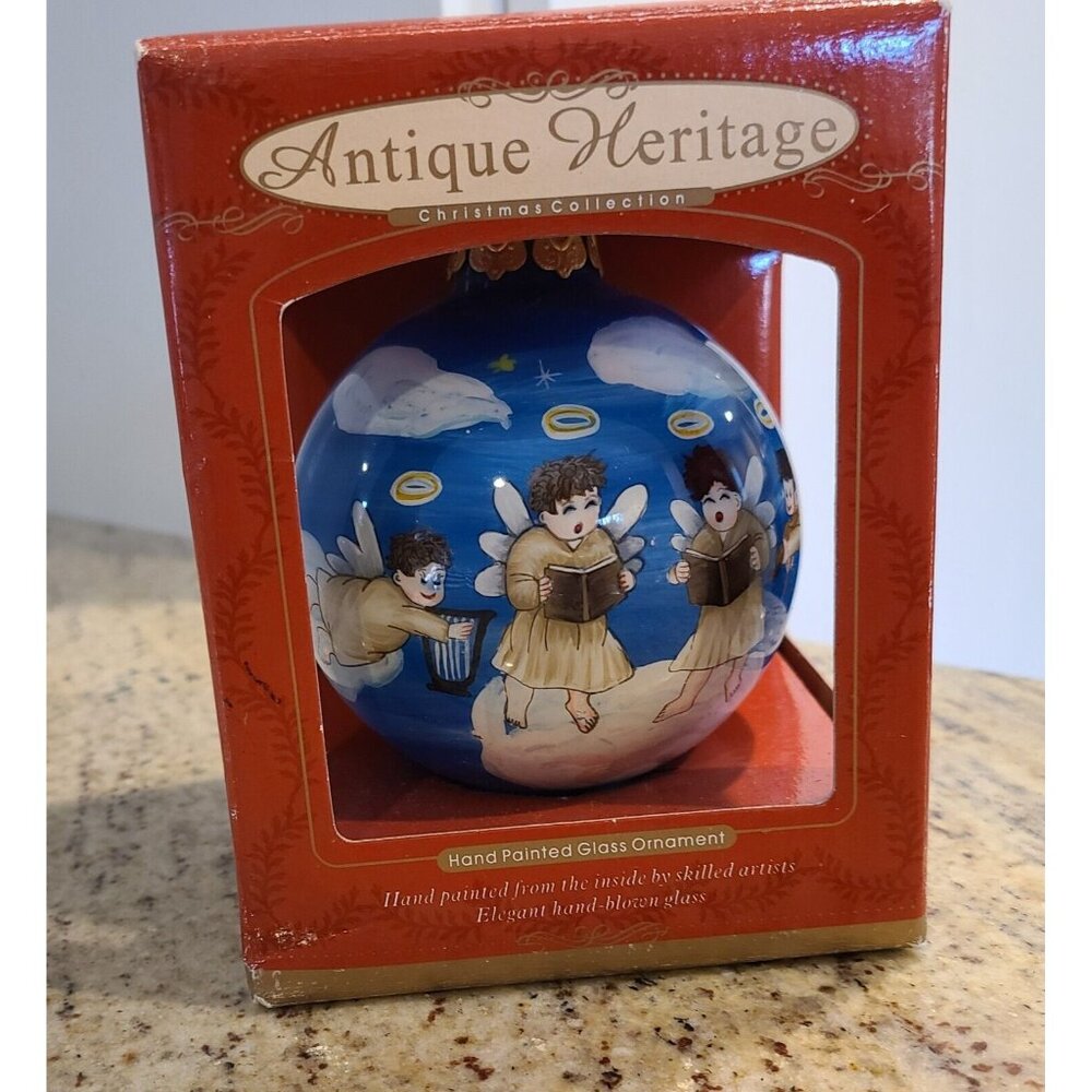 New? Antique Heritage Hand Painted Blown Glass Christmas Ornament Angels Singing